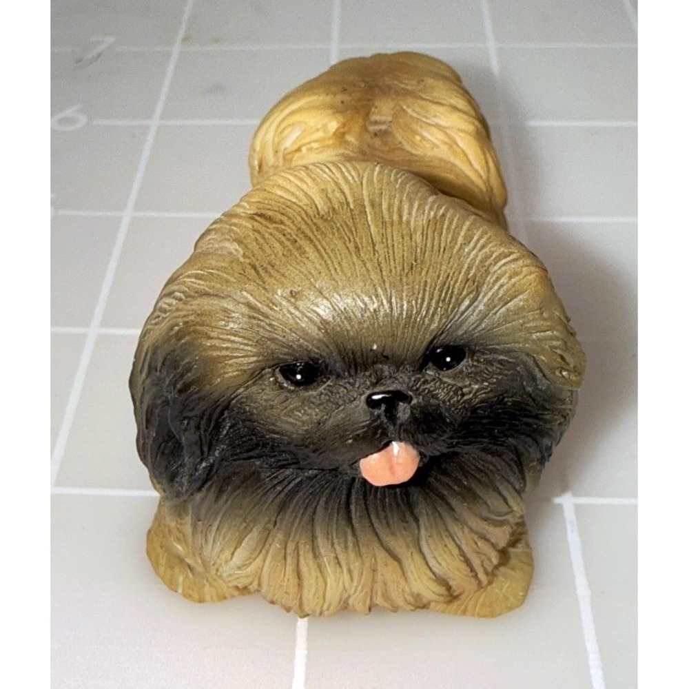 Sweet Shih Tzu Dog Figurine Tan Black Vintage Miniature Decor